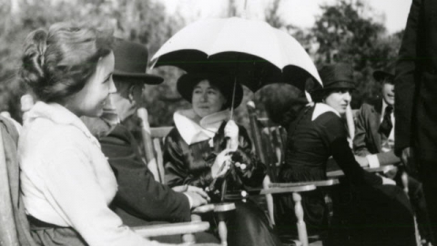 Bessie Love and Alice Guy Blache on set of Her Great Adventure